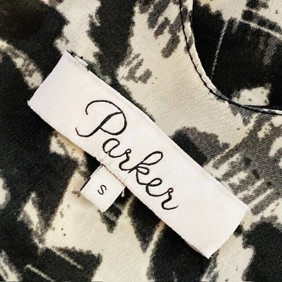 Parker $253 Women's Small Black White Abstract Print Sleeveless Mini Dress - Picture 7 of 11